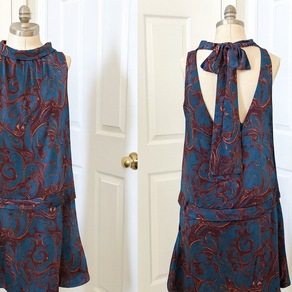 Marc by Marc Jacobs Silk Paisley Cutout Bow Back Dress Jewel Tone M Y2K Vintage - Picture 9 of 9